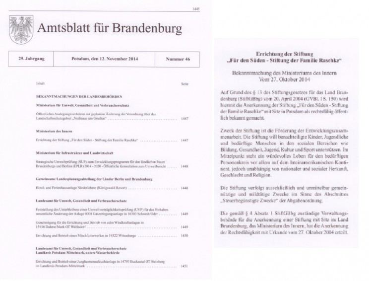 Amtsblatt Brandenburg Gründung der Stiftung